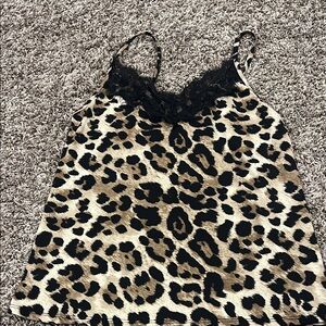 Sweet Claire Leopard Print Lace Trim Cami - Beige & Black